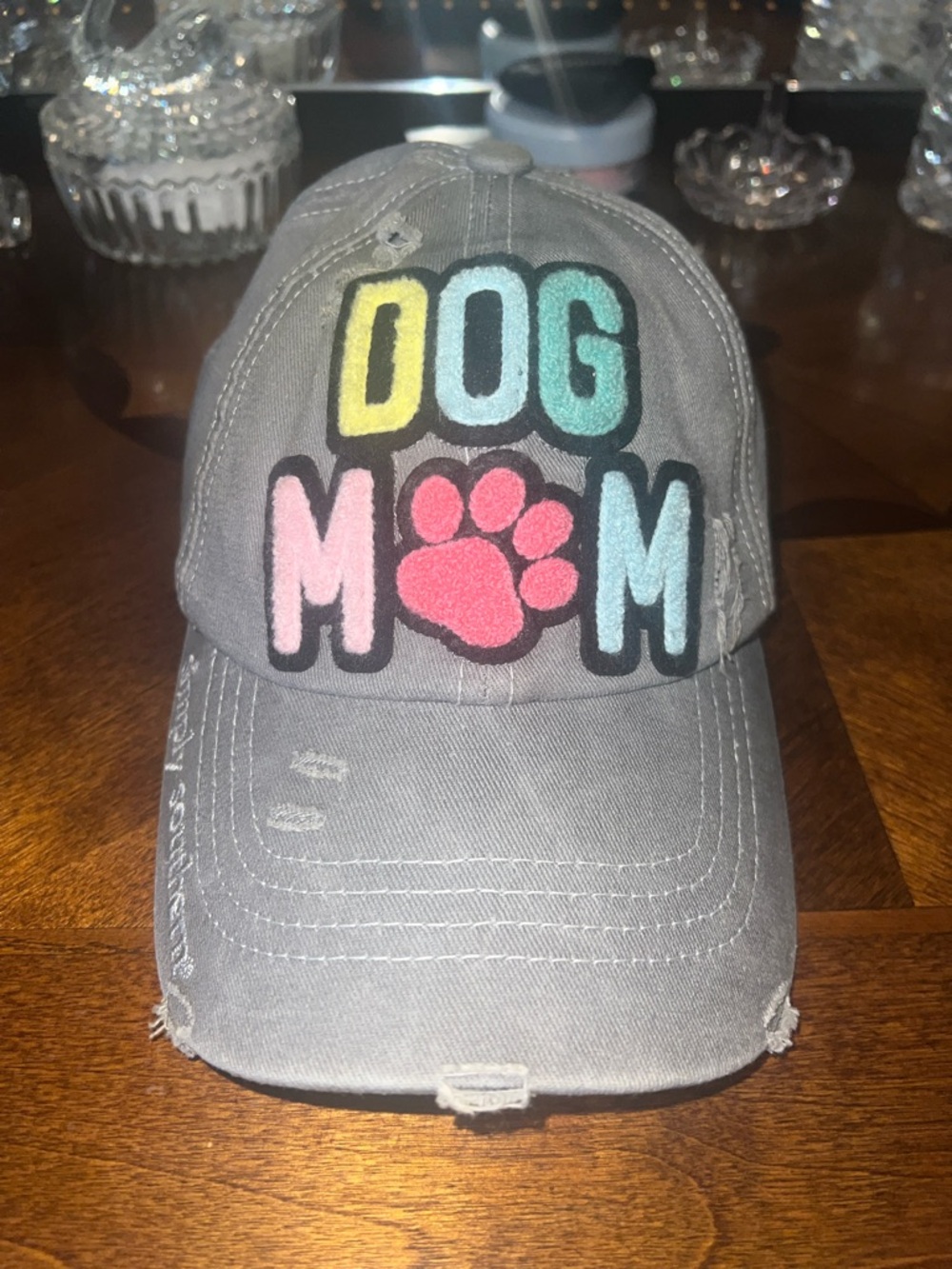 Simply Southern Distressed Gray 'DOG MOM' Embroidered Paw Cap